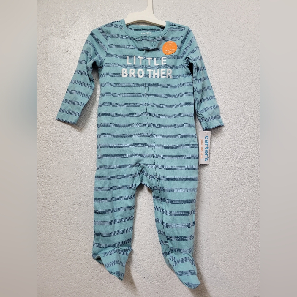 Just One You Carter's Blue Striped Little Brother Footie 9 Months Nwt